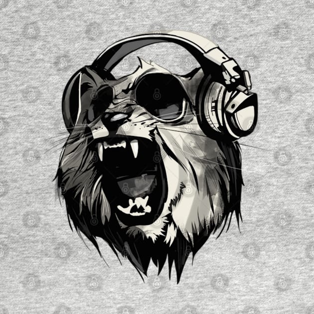 Thug Lion With Headphones animal art by maddula